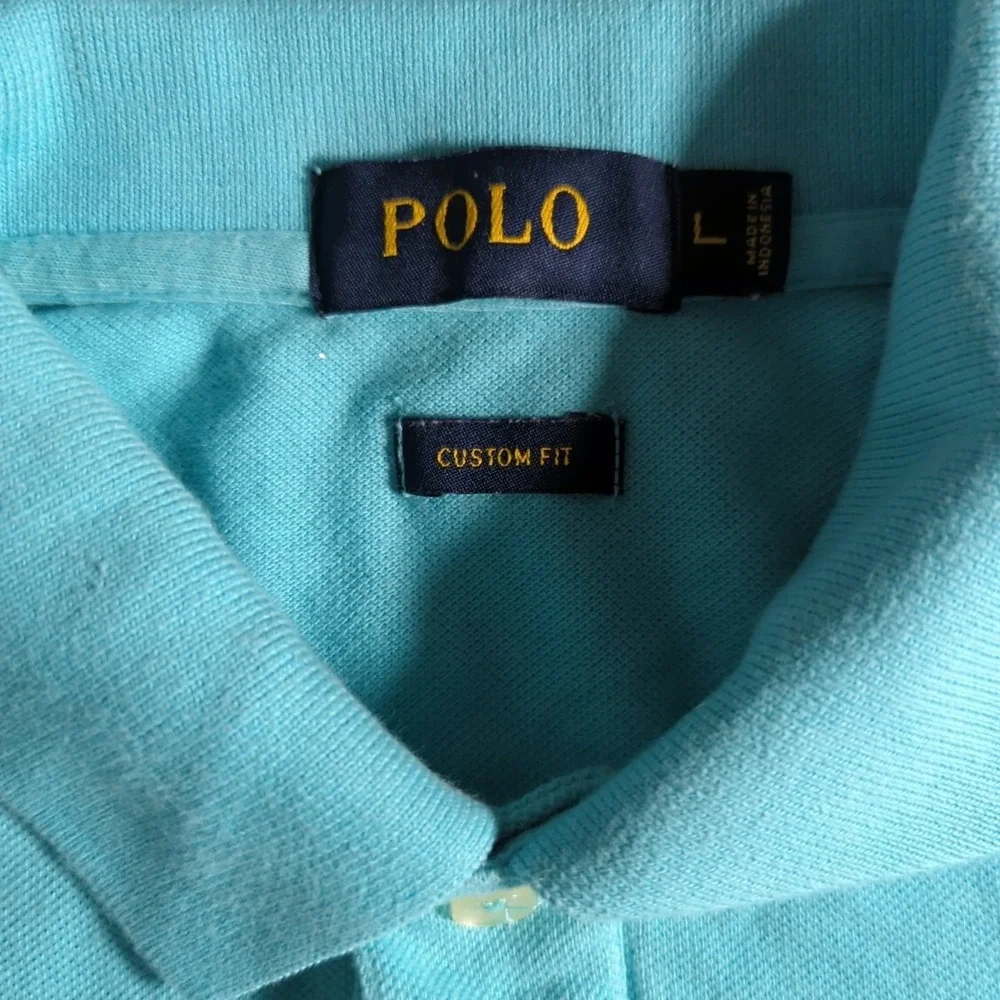 Ralph Lauren Polo Pique Golf Shirt Mens Large Aqua Pony Classic Fit Short Sleeve